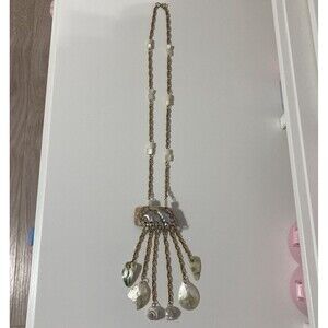 Sea Shell Dangle Drop Pendant Statement Necklace Beach Ocean Bohemian Gold Tone